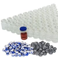 3ml Clear Glass Vials-1 Dram Clear Glass Headspace Vials with Plastic-Aluminum Flip Caps and Rubber Stoppers(100 Pack) Bar  Wine Tools