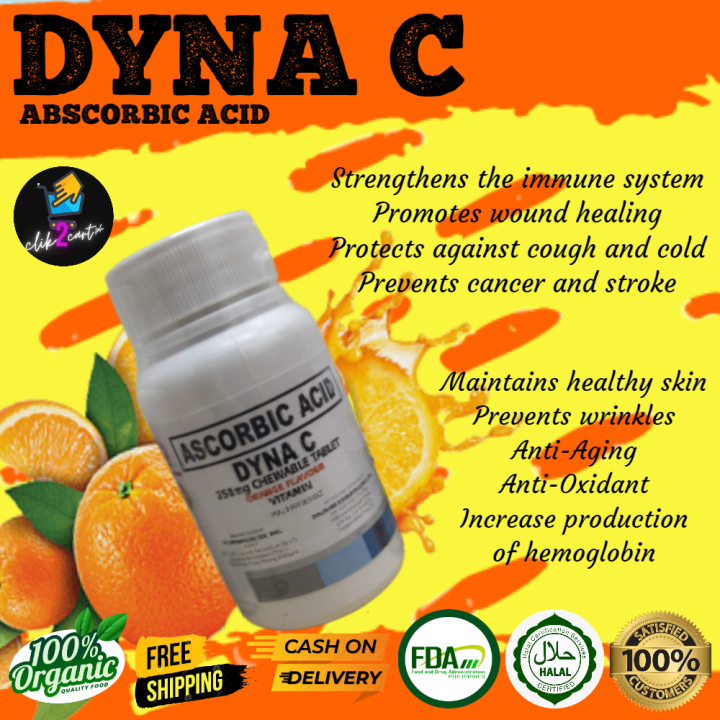 AUTHENTIC DYNA C ASCORBIC ACID VITAMIN C 250mg CHEWABLE TABLET FORM
