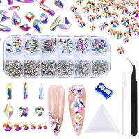 12Gird Nail Art Rhinestones Kit 810Pcs เล็บอัญมณี Flatback Rhinestones หินดินสอขี้ผึ้งแหนบถาดกบเหลาดินสอ