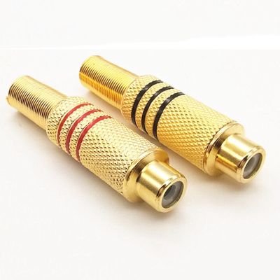 【YF】 4Pcs/2pairs Gold Plated RCA Connector Plug Audio Male/ Female socket With Metal Spring Cable Protector red black