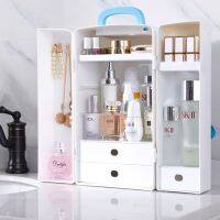 COS กล่องเครื่องสำอาง Room Story Cosmetic Box &amp; Jewelry Box กล่องใส่เครื่องสำอาง และเครื่องประดับ มีหูหิ้ว (โบว์สีฟ้า) ชั้นเก็บเครื่องสำอาง