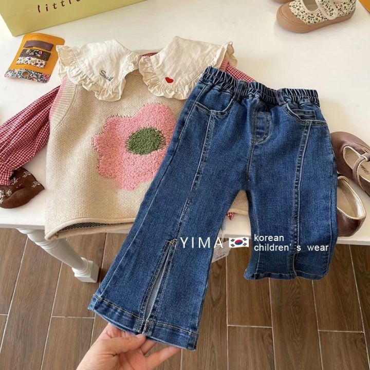 cod-korean-childrens-2023-autumn-new-girls-foreign-style-coat-knitted-vest-solid-flower-sweater