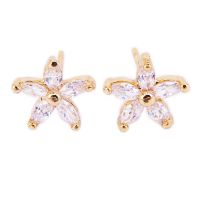 Tips Gallery ต่างหู เงิน 925 หุ้ม ทองคำแท้ 24K เพชร CZ 1 กะรัต รุ่น Star Flower Design TES158 บริการเก็บเงินปลายทาง