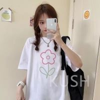 【New】KUSH เสื้อยืดแขนสั้นพิมพ์ลายเรียบง่าย 2023 ฤดูร้อนใหม่เวอร์ชั่นเกาหลีหลวมนักเรียนฝ้ายเสื้อยืดด้านบน KU321