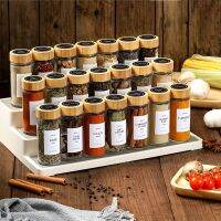 hotx【DT】 12Pcs Round Glass Seasoning Jar Storage Bottles Wood Lid Spices Condiment Jars and Pepper Shaker Boxes