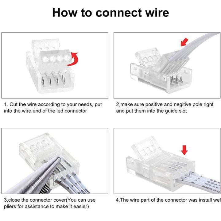 5pcs-led-light-strip-connector-2-3-4pin-8mm-10mm-waterproof-wire-connector-for-smd-5050-single-color-multicolor-rgb-tape