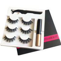 5d ขนตาแม่เหล็ก Faux Mink Magnet Lashes Extension Liquid Eyeliner &amp; Magnetic False Eyelashes &amp; Tweezer Set Faux Cils 3คู่