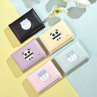 Dompet Lipat Tiga Kecil Panda Lucu Desainer Merek untuk Wanita Dompet Tempat Kartu Kulit PU Lembut Dompet Fashion Wanita