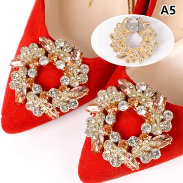 1pair Large Red Rhinestone Shoe Clips For Bridal, High Heels, Flats.  Detachable Shoe Decoration Accessories For Diy