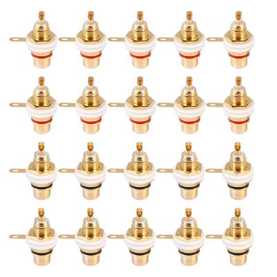 20Pcs Gold Plated RCA Terminal Jack Plug Female Socket Chassis Panel Connector for Amplifier Speaker