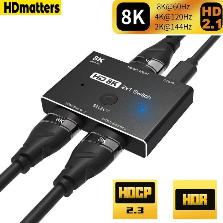 hdmi-2-1สวิทซ์แยก8k-hdmi-2-1สวิตช์4k-120hz-ชุดสำหรับ-xbox-x-แอปเปิ้ลทีวี-ps5-2พอร์ตใน1-out-2-1-hdmi-2x1กล่อง