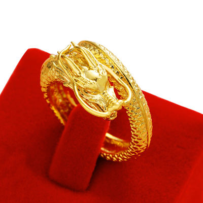 【Free delivery】ของแท้อย่างเป็นทางการ 100% Shajin หัวมังกรแหวนคู่ใหม่แหวนนกฟีนิกซ์ทองไม่จาง 9999 แหวนกรุงเทพมหานคร Pattaya ส่งมอบ 1