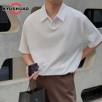 KYUSHUAD เสื้อโปโลสำหรับผู้ชายแขนสั้นผ้าวาฟเฟิลแขนสั้นเสื้อโปโลไอซ์ซิลค์แขนสั้น