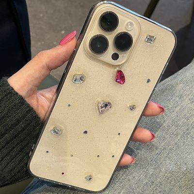 Luxury Cute Diamonds Epoxy Glitter Clear Phone Case For iPhone 14 13 12 11 Pro Max 14Pro 13 Fashion Tranparent Hard Back Cover