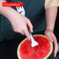 Houseeker ที่สไลด์ผักสเตนเลสแตงโม2 In 1ส้อมตัดที่ตัดแบ่งผลไม้เครื่องมือสลัดครัวผักส้อมตัดแตง