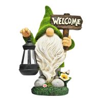 Flocking Gnome Solar Garden Statues Outdoor Decor Flocked Gnome with Solar Lantern Figurine Dwarfs Jardim Yard Ornaments