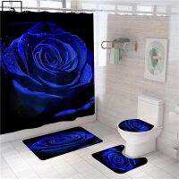 【CW】₪☏  Shower Curtain Polyester Rugs Toilet Lid Cover Anti-slip Set Accessories