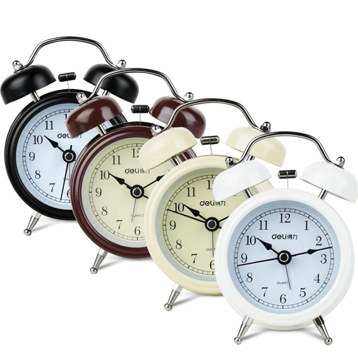 deli-9024นาฬิกานาฬิกาปลุกมีสไตล์นาฬิกาปลุกเดสก์ท็อปสองนาฬิกาปลุกดีไซน์นาฬิกาเงียบ-officepengluomaoyi