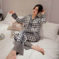 Qorocio สตรีชุดนอนชุดผ้าไหมเช่น homewear คอ V ชุดนอนสีคมชัด Houndstooth ชุดนอนลำลอง F emme ชุดนอนผู้หญิง