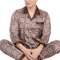 TOP☆Miles Pajamas Set Long Sleeve Vintage Plus Size Turn-down Collar Men Nighty Set for Sleeping