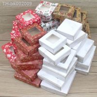 ☊ 10Pcs Candy Paper Gift Red Snow Cute Size Box Gifts Box With Window Marbling/Handmade/Christmas Print Package Box Party Suppiles