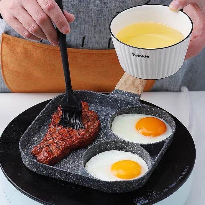 4 Hole Wooden Frying Cooking Pot Non Stick Pancake Maker Stove Breakfast Egg Pan Omelet Pan 3413