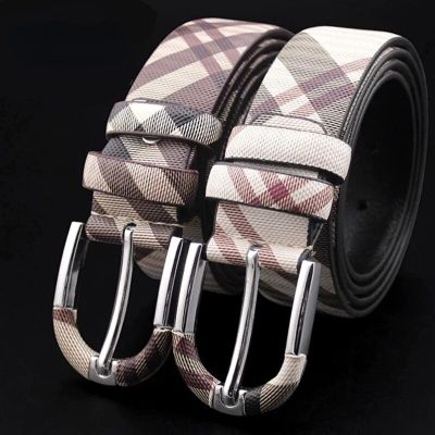 Men And Women Leather Belts Pin Buckle Young Couples Plaid Casual Cowhide Belt Business Design Belt Unisex