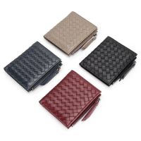 2023 New★ Sheepskin braided womens short wallet new full leather vertical half-fold wallet multi-card slot genuine leather zipper coin purse