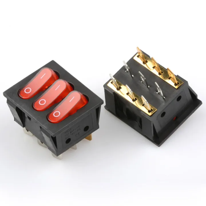 2PCS On-Off KCD3 9Pin Red 16A/250V AC Light Boat Car Rocker Switch KCD3 ...