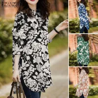 Esolo ZANZEA Korean Style Womens Floral Print Vintage Blouse Long Sleeve O-Neck Summer Holiday Shirt Tops KRS #7
