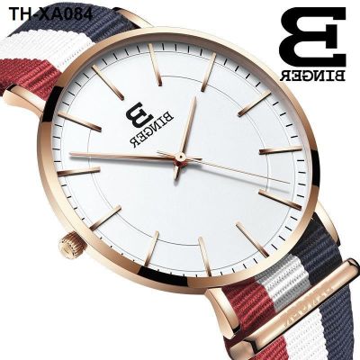 นาฬิกาควอทซ์ Binger Chen Xiaochun รับรองนาฬิกาที่ไม่ใช่กลไกของแท้ของ BINGER นาฬิกาบางเฉียบเรียวพื้นผิวสีขาวโรสโกลด์