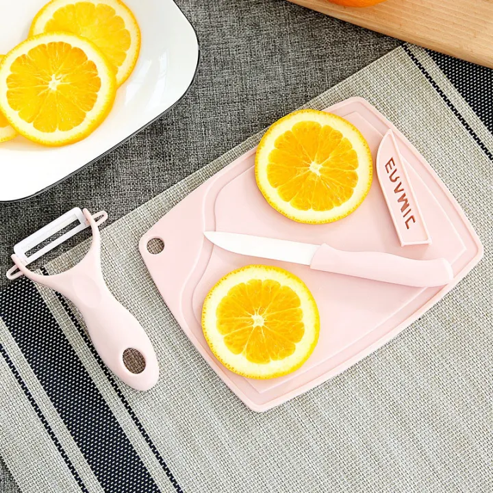 Threepiece ceramic fruit knife set with chopping board Home Fruit