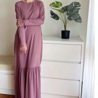 Muslimah Moden ขนตาลูกไม้เครปชุดเดรสอาบายา Jubah Maxi ชุดยาว Baju Raya 2023 CassaFashion CF