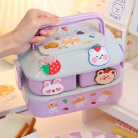 ✘♤┇ Kawaii Portable Lunch Box For Girls School Kids Plastic Picnic Bento Box Microwave Food Box With Compartments Storage Containers