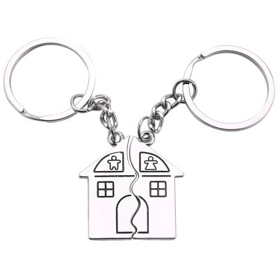 2 Pcs House Shape Magnetic Keychain Key Ring for Lovers