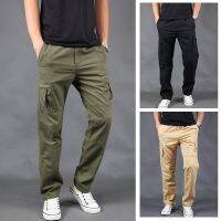 Seluar Slack Lelaki Outdoor Casual Pants Fashion Man Medium Waist Slim Fit Straight Leg Solid Color Outdoor Training Multi-functional Zipper Cargo Trousers