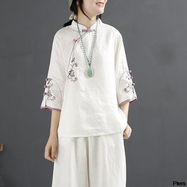 ใหม่2023แบบดั้งเดิมเสื้อจีนจีนพิมพ์-hanfu-เสื้อผ้าเสื้อผ้าสไตล์เอเชียตะวันออกแบบดั้งเดิมจีนเสื้อสตรีผ้าลินินสำหรับสตรี