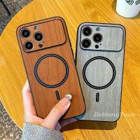 Suitable For Wood Grain Magnetic Absorption Large Window Phone Case for Iphone 14 12 13 11 Pro Max 14plus Back Cover Protective Casing