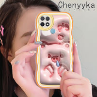 เคส Chenyyka สำหรับ OPPO A15 A35 A15s 4G เคส3D ลายหมูน่ารักขอบคลื่นกันกระแทกแบบใสนิ่มเคสมือถือโปร่งใสลายกล้องถ่ายรูปที่สร้างสรรค์เคสซิลิก้าเจลฝาครอบป้องกัน