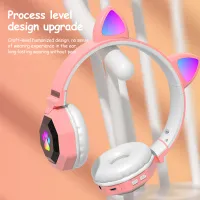 Wireless Headphone Cute Cat Ear Bluetooth Headset RGB Stereo Music Helmet Mobile Phone with Microphone Earphone Children Gift