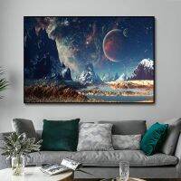 Sumanssa Universe Stars Planets Landscape ภาพวาดผ้าใบโปสเตอร์และภาพพิมพ์-Space Exoplanet Galaxy Wall Art รูปภาพสำหรับห้องนั่งเล่น