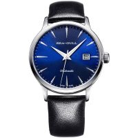 Genuine Leather Strap 10mm Thin 3 Hands Seagull Automatic Mechanical Watch 5027 Series Sapphire Crystal White/Black/Blue Dial Card Holders