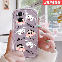 เคส JIUMOO สำหรับ Realme 10ชิ้นเคสนิ่มลายการ์ตูนน่ารักสีเทียนหน้าแข้งเป็นคลื่นเนื้อครีมโปร่งใสกันกระแทกเคสมือถือซิลิโคนใสปกป้องเลนส์