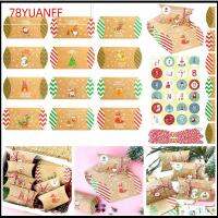 78YUANFF 24pcs ปฏิทินคริสต์มาสแอดเวน กล่องใส่หมอน ดีไอวาย กระดาษสำหรับตกแต่ง กล่องขนมกล่อง ของใหม่ งานทำมือ กล่องบรรจุภัณฑ์กล่อง สำหรับปีใหม่