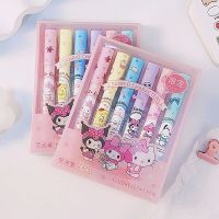 ◈ 6Pcs Sanrio Hello Kitty Highlighter Pen Set Kawaii Kuromi Melody Cinnamoroll Art Fluorescent Markers Pens School Office Statione