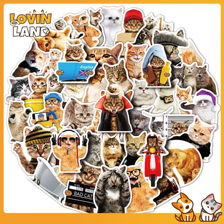 Lovland สติกเกอร์การ์ตูนของเล่นตกแต่งสติกเกอร์แมวรูปสัตว์น่ารัก1ชิ้นสติกเกอร์รูปแมว