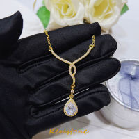 Kemstone Gold Plated Shiny Zircon Crystal Full Diamond Drop Pear Wing สร้อยคอจี้สำหรับผู้หญิงเครื่องประดับ Gift