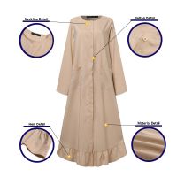 ZANZEA Women Vintage Long Sleeve Button Down Frilled Hem Muslim Dress