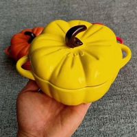 BORREY Creative Snack Bowl Plate Stew Pot Ceramic Pumpkin Shape Bowl Binaural Baking Bowl Fruit Dessert Storage Food Container