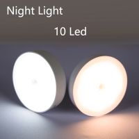 【CC】 USB Rechargeable Round Sensor Night Lights Under Cabinet Closet Lamp Bedroom Decoration